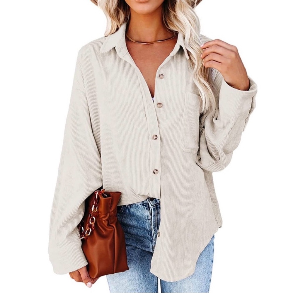Women's Cream Button-Down Corduroy Shirt